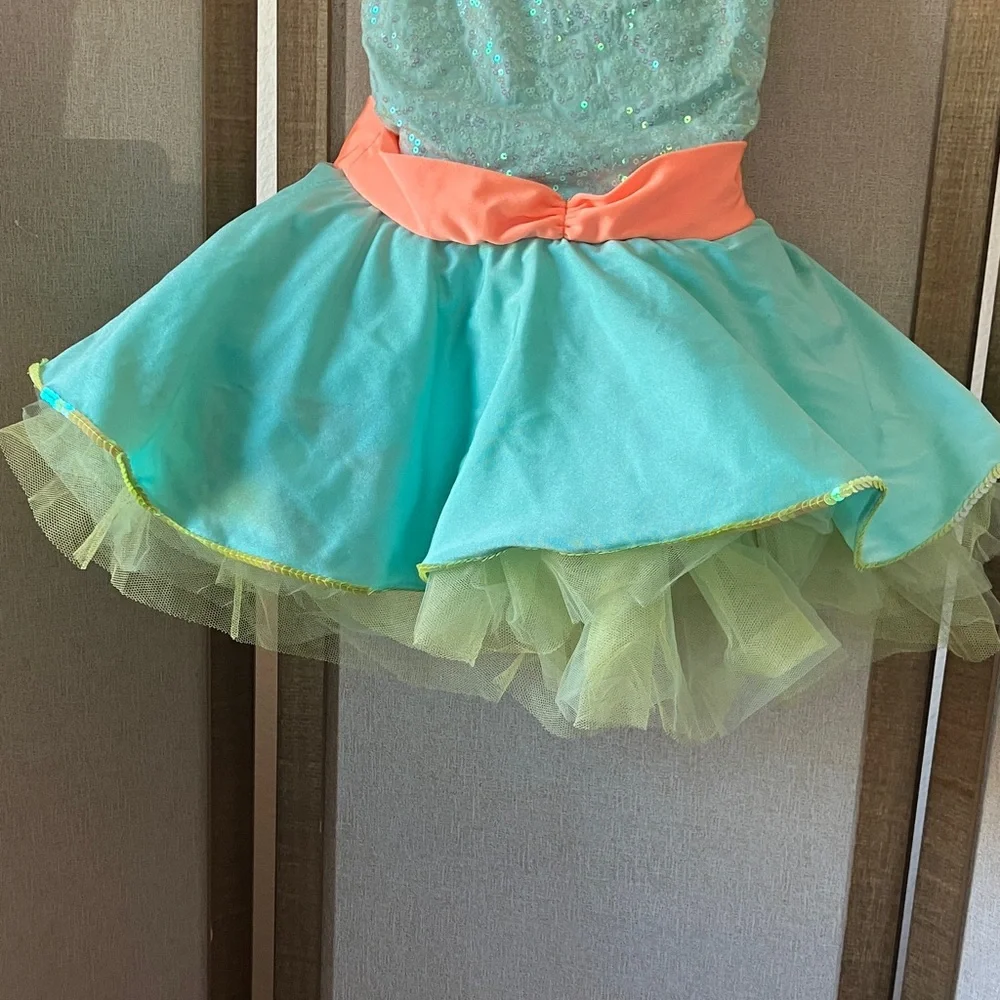 FINAL MARKDOWN Revolution Dancewear Costume in Coral and light aqua mc